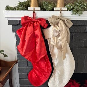 Anthropologie Red and Cream Holiday Stockings